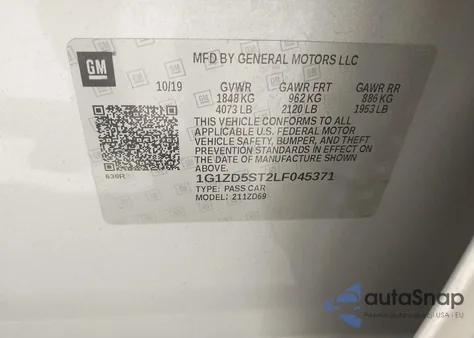 2020 Chevrolet Malibu Fwd Lt z USA, uszkodzony, nr VIN 1G1ZD5ST2LF045371